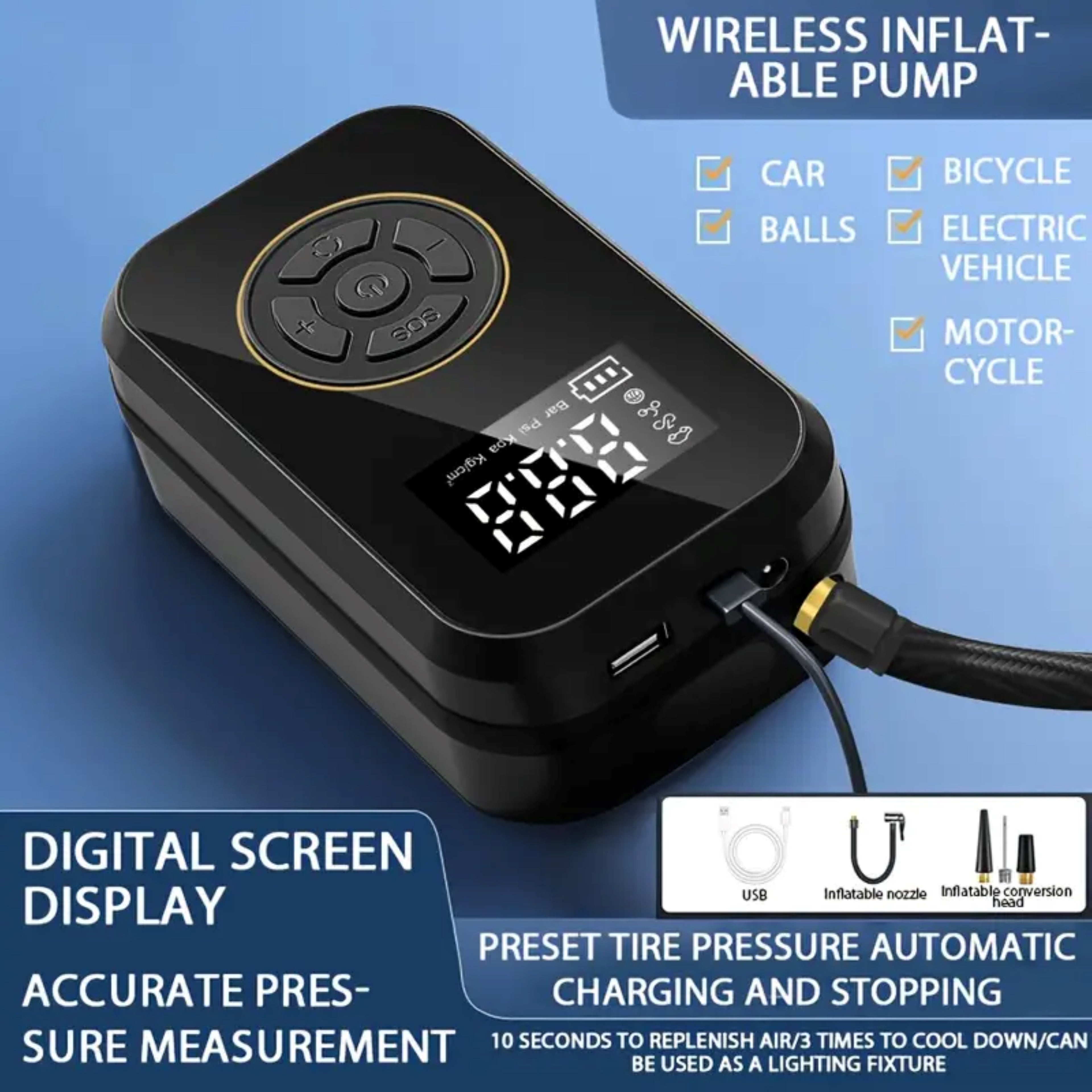 Rechargeable Tire Inflator With Flash Light