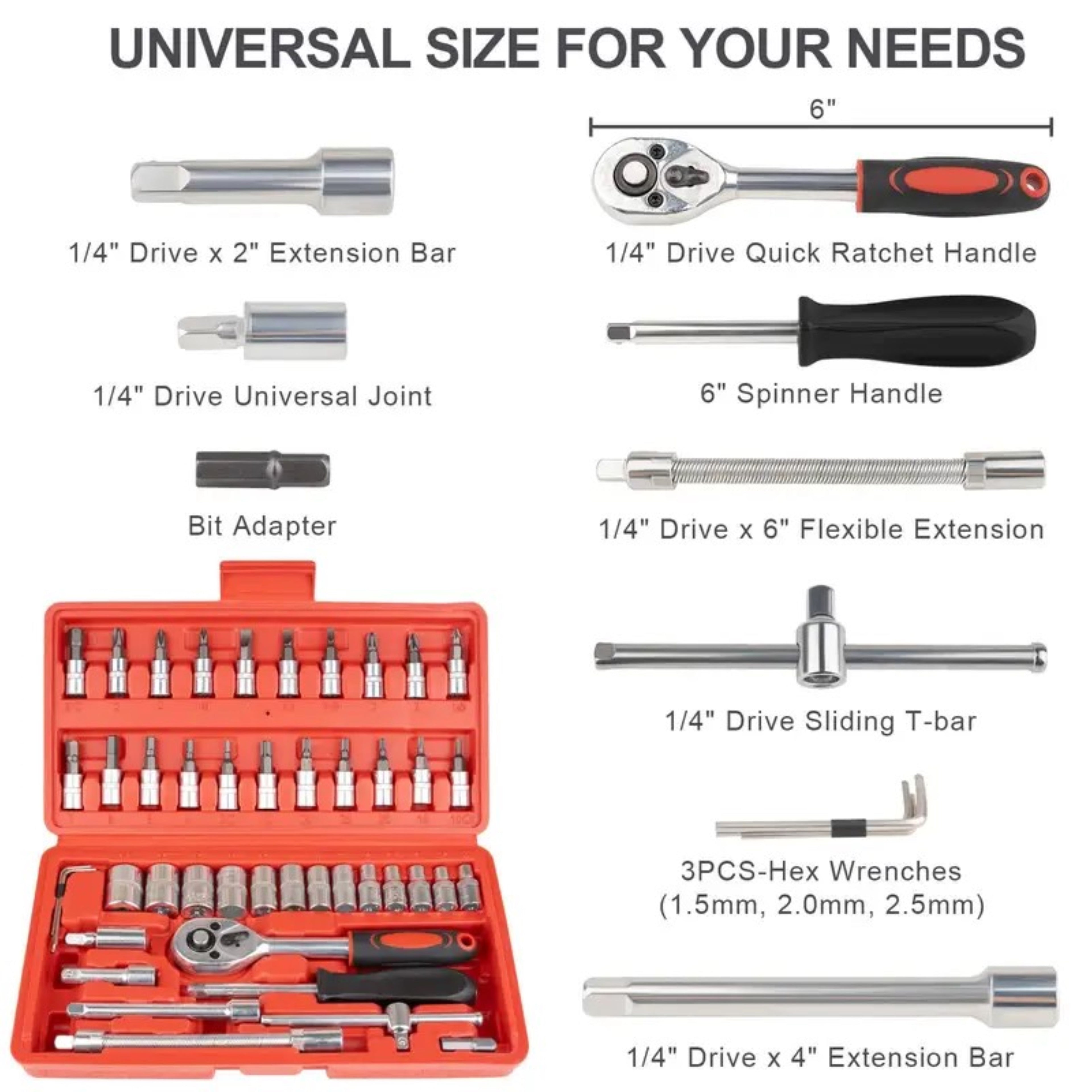 46 Pieces 1/4" Drive Socket tool set with Storage Case