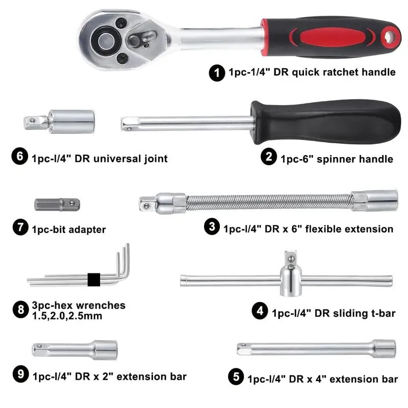 46 Pieces 1/4" Drive Socket tool set with Storage Case